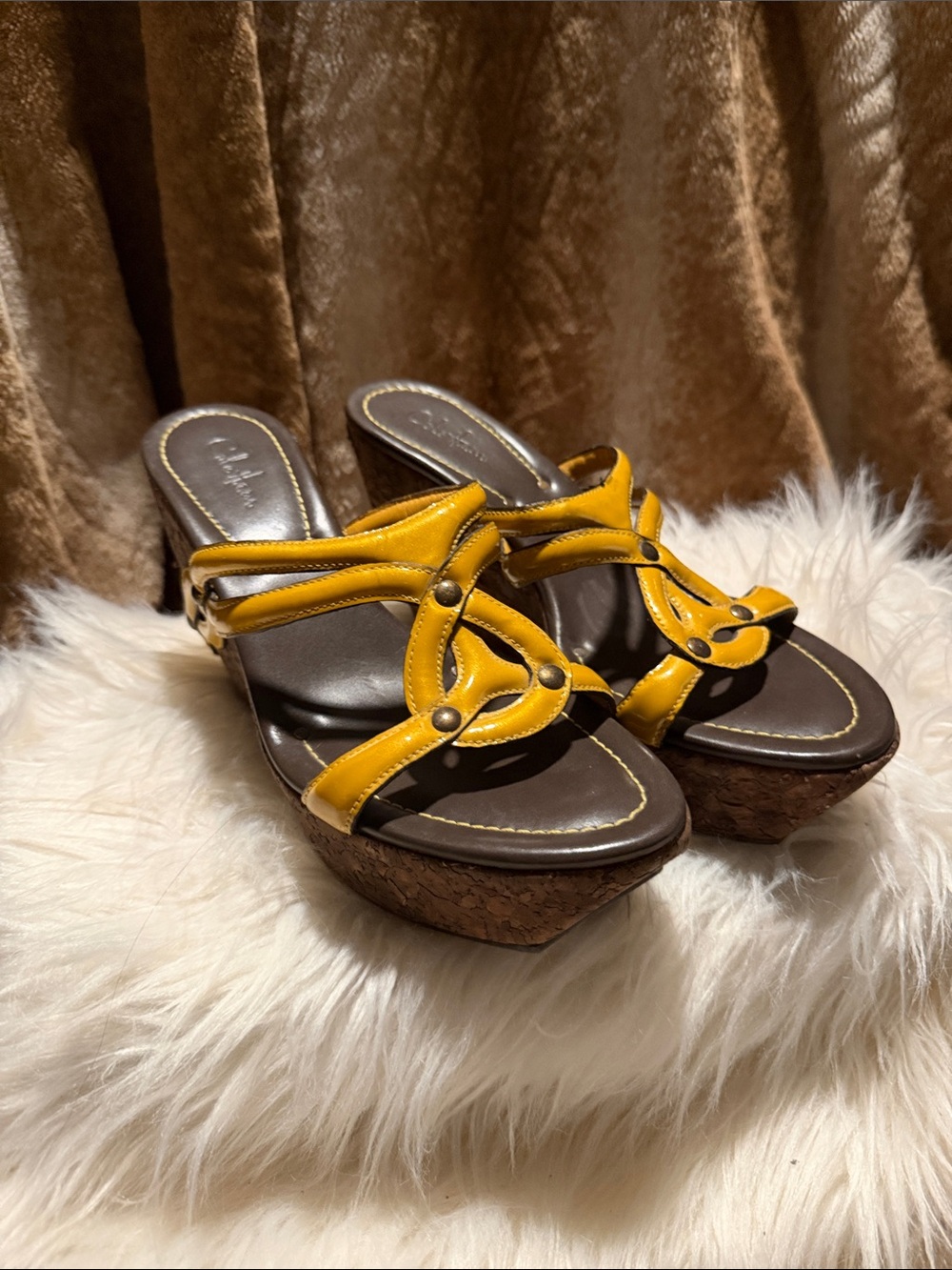 Cole Haan Yellow Leather Platform Wedge Sandals